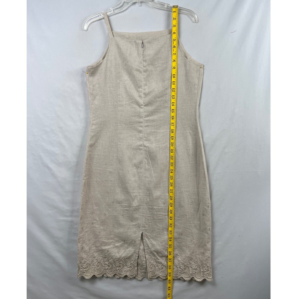 Eddie Bauer Dress Womens 4 Beige 100% Linen Embroidered Scalloped Hem Sheath - Picture 6 of 11